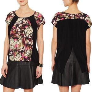 NWT Rebecca Minkoff Silk Floral Top Sz.L Black Pink Sleeveless Contrast Designer